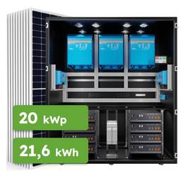 Hybrid Victron 20kWp 21,6kWh 3-fáz RACK předpřipravený solární systém