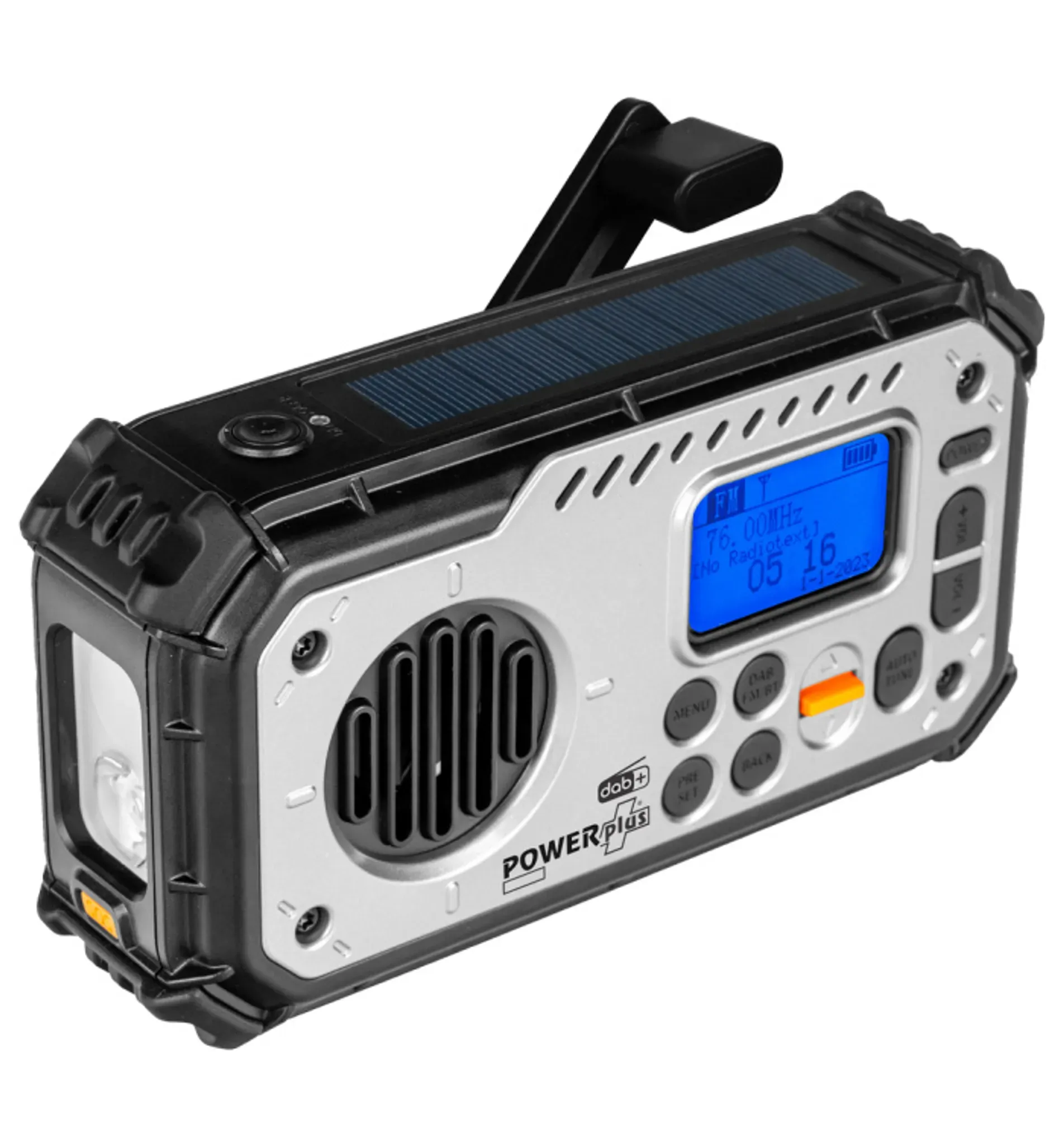 Solární rádio DAB+/FM s dynamem, powerbankou a světlem POWERplus BISON