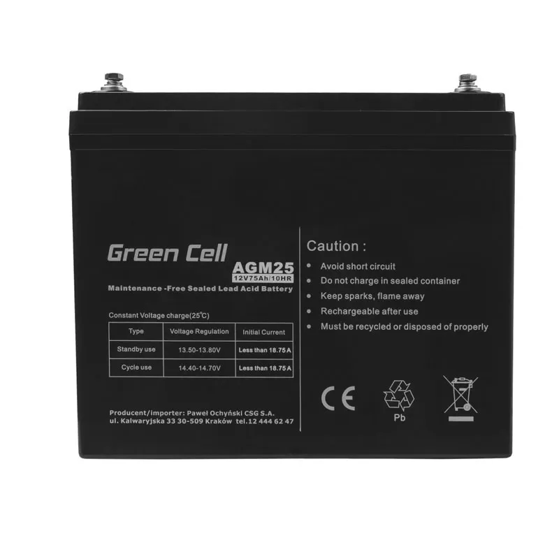 Bezúdržbová batéria Green Cell AGM25 12V 75Ah VRLA
