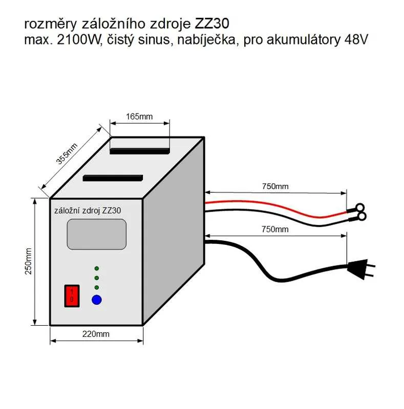 Záložný zdroj ZZ30 48V 230V 2100W sínusový