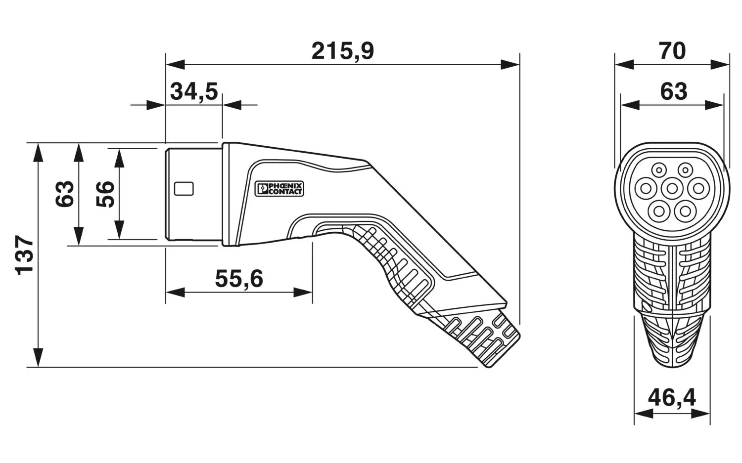 EV nabíjací kábel Phoenix Contact CHARX connect Type 2 – 22kW, 5m